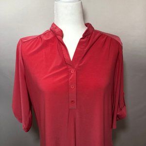 Pink Half Button Down Roll Sleeve Top SZ XL